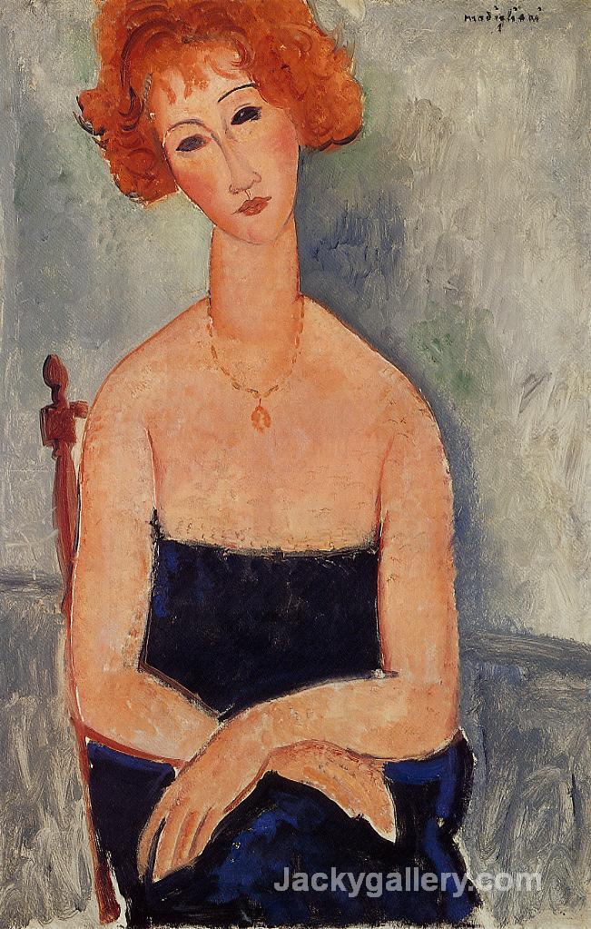 Readhead Wearing a Pendant by Amedeo Modigliani paintings reproduction
